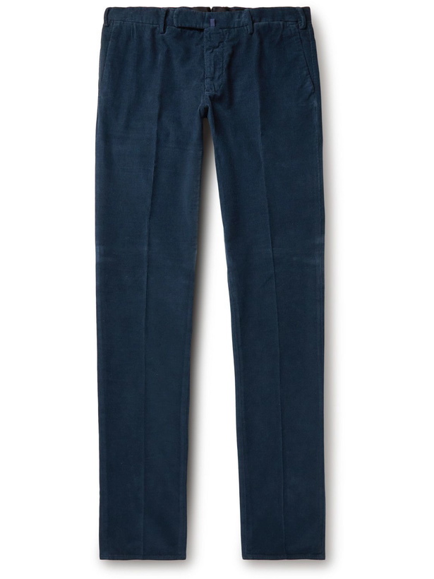 Photo: Incotex - Slim-Fit Cotton-Blend Corduroy Trousers - Blue