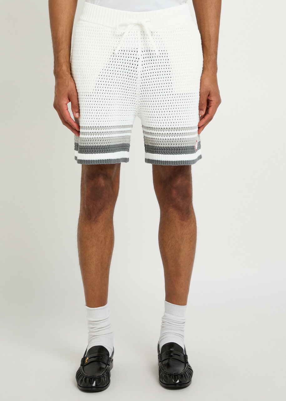 Casablanca Logo-appliquéd Crochet-knit Cotton Shorts White And Grey