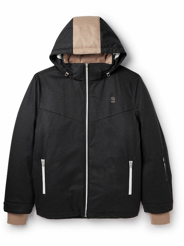 Photo: Brunello Cucinelli - Logo-Embroidered Shell-Trimmed Padded Wool Hooded Ski Jacket - Gray