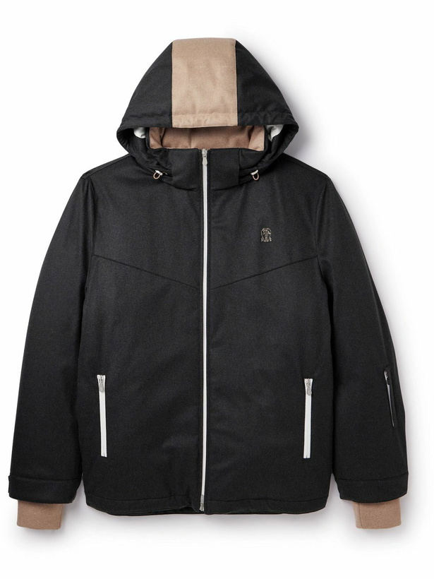 Photo: Brunello Cucinelli - Logo-Embroidered Shell-Trimmed Padded Wool Hooded Ski Jacket - Gray