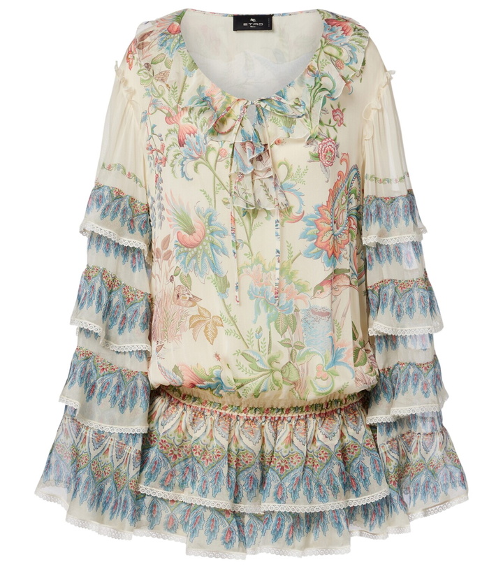 Photo: Etro Printed ruffled lace-trimmed silk minidress