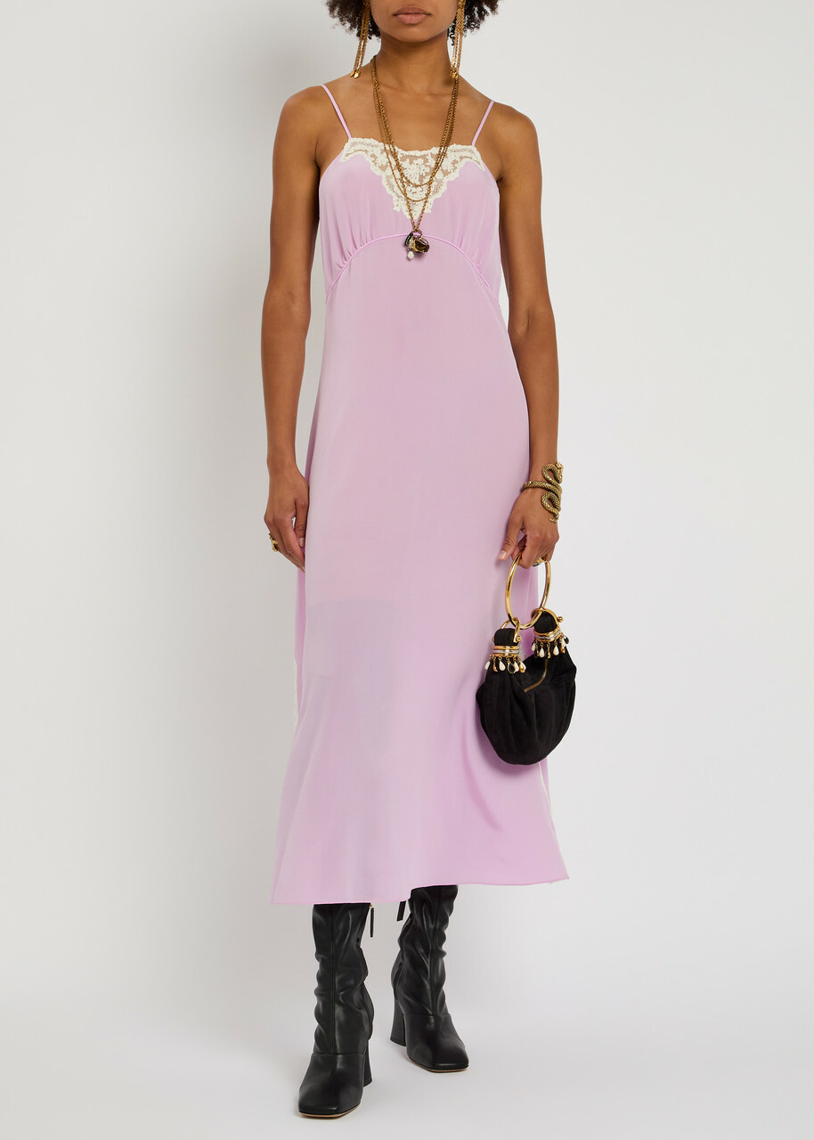 knee length dresses for ladies Women's Guipure Lace Midi Skirt | Color: Lilac