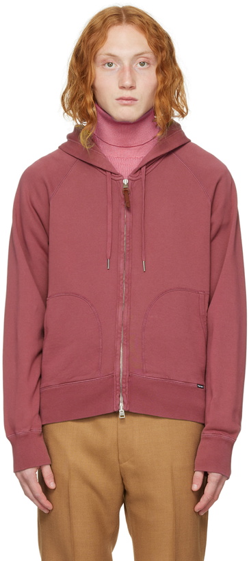 Photo: TOM FORD Burgundy Garment-Dyed Hoodie