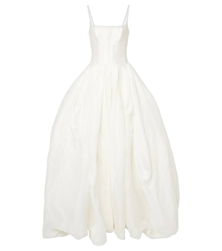Photo: Danielle Frankel Bridal Leighton lace-appliqué wool and silk twill and organza gown