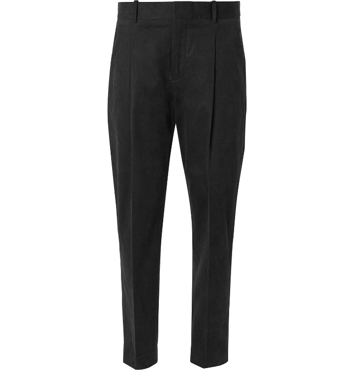 Photo: Mr P. - Tapered Pleated Cotton and Cashmere-Blend Moleskin Trousers - Black