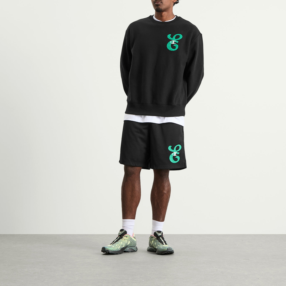 Champion for E by END. Crew Sweatshirt 'Emerald' in Black