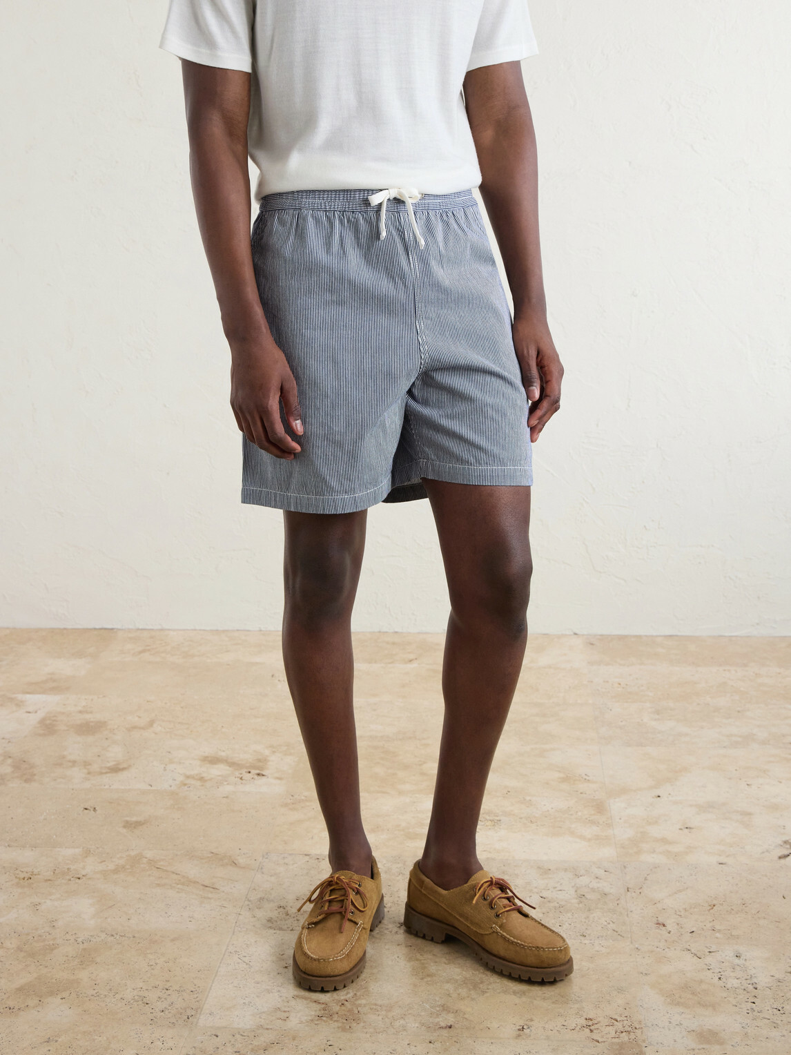 Drake's - Straight-Leg Striped Cotton Drawstring Shorts - Blue