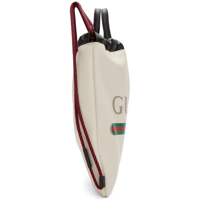 Gucci White Small Logo Drawstring Backpack