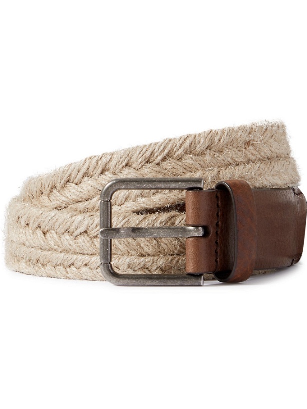 Photo: DOLCE & GABBANA - 3cm Leather-Trimmed Woven Rope Belt - Neutrals - EU 85
