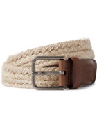 DOLCE & GABBANA - 3cm Leather-Trimmed Woven Rope Belt - Neutrals - EU 85