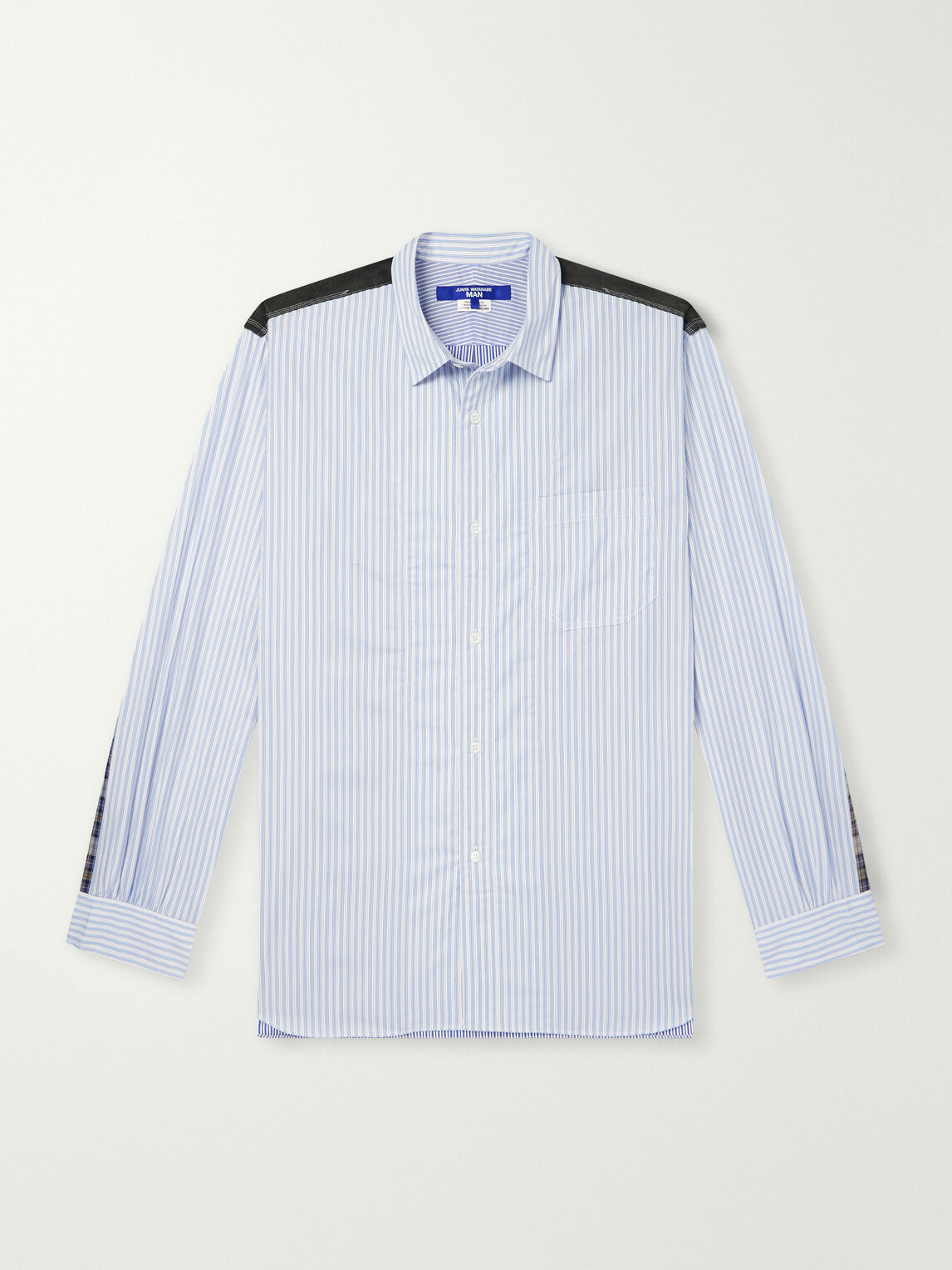 Junya Watanabe - Striped Corduroy and Twill-Trimmed Cotton-Poplin Shirt - Blue