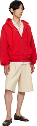 The Elder Statesman Red Daily Zip Hoodie