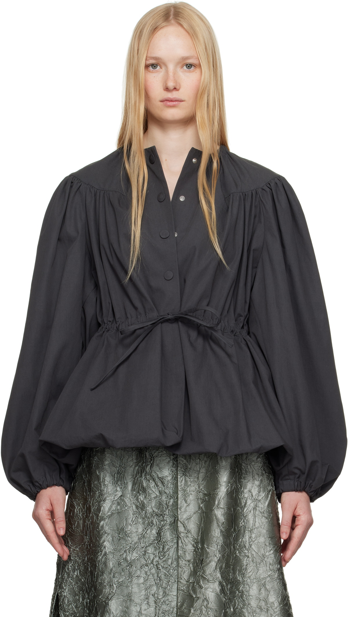 アウターその他 DRIES VAN NOTEN Women Outer 92147 2510105061427 90572 GREY Gray Drawstring Jacket by Dries Van Noten on Sale