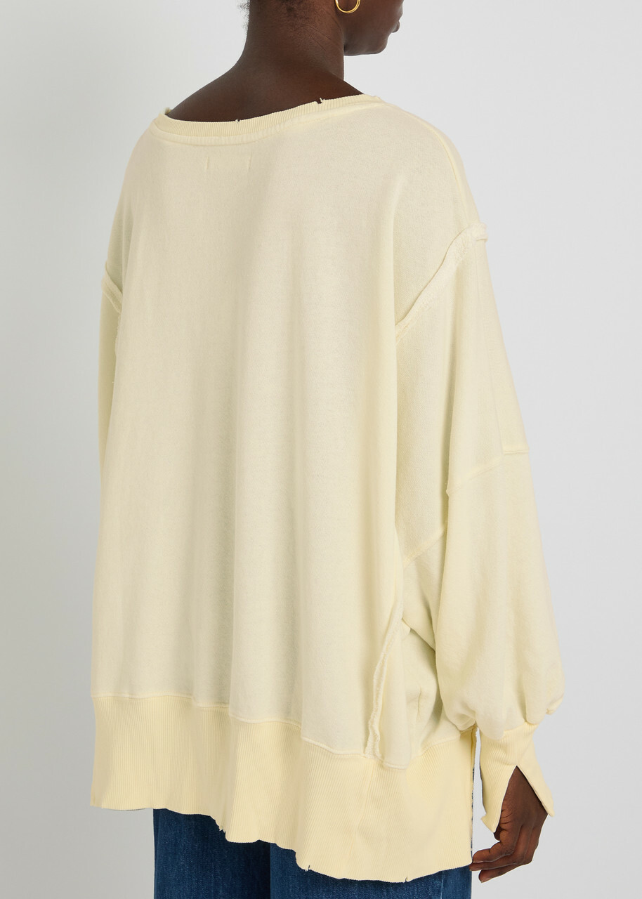 Free People Printed Distressed Terry Sweatshirt White