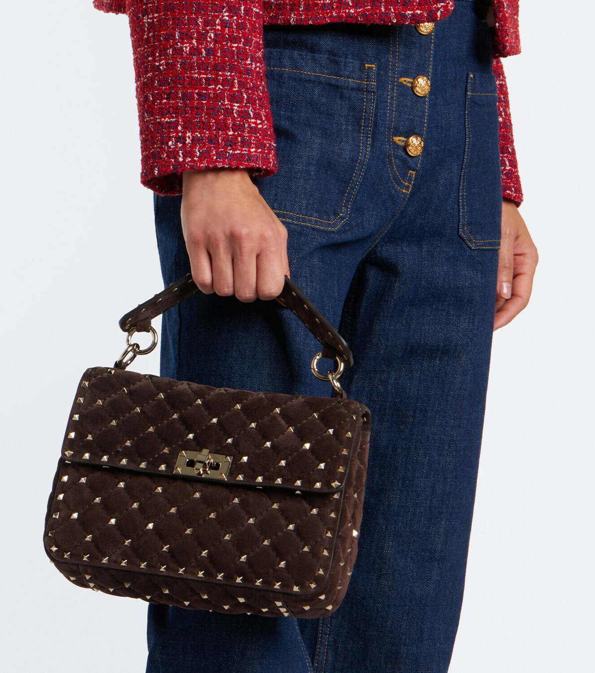 Valentino Garavani Rockstud Spike Medium suede top-handle bag