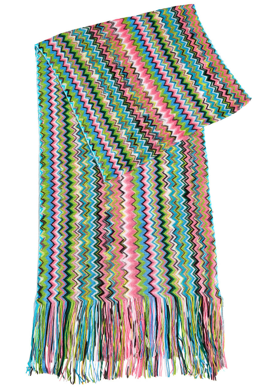 Missoni Zigzag-intarsia Fine-knit Scarf - Blue - One Size