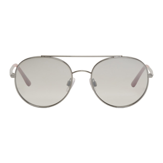 Photo: Dolce and Gabbana Gunmetal Rounded Aviator Sunglasses