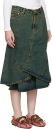 Andersson Bell Blue Custom Flare Layered Denim Midi Skirt