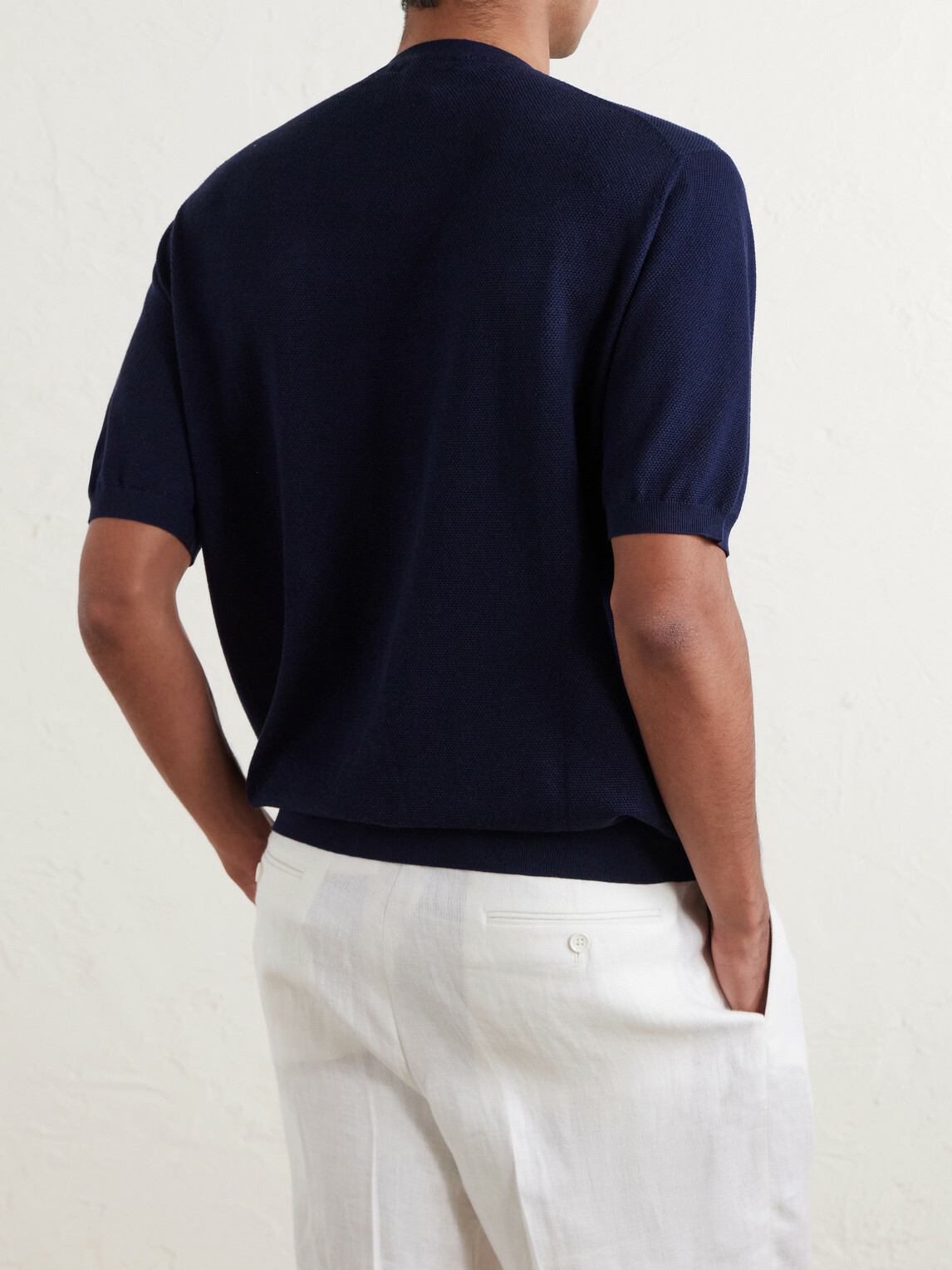 Ralph Lauren Purple label - Textured Silk-Blend T-Shirt - Blue