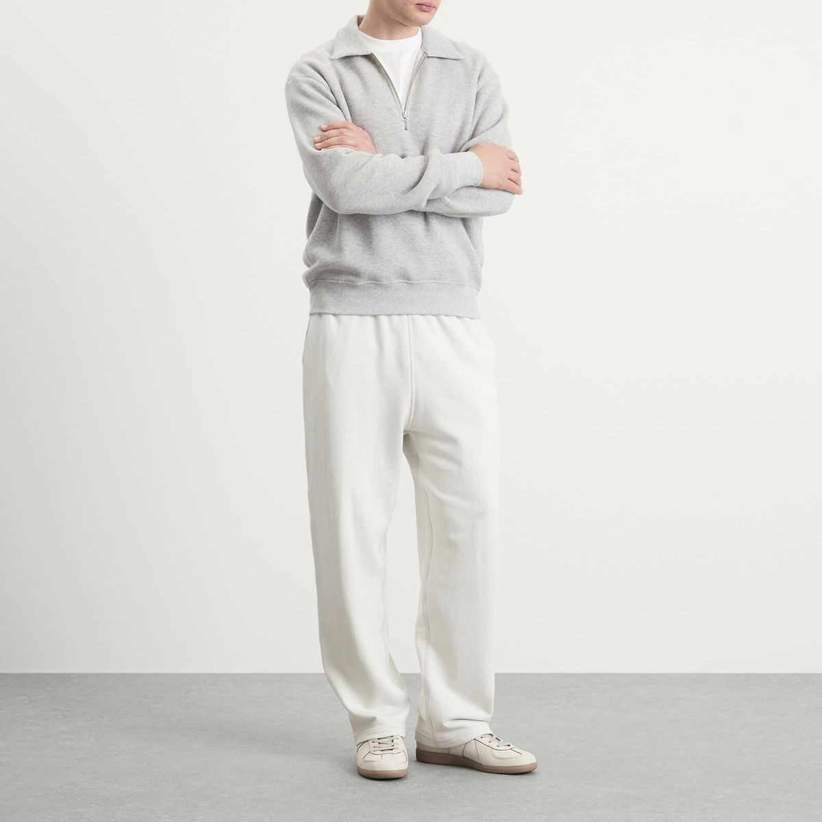 Lady White Co. Men's Cotton Wool Quarter Zip Sweatshirt in Heather Grey