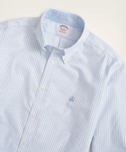 Brooks Brothers Men's Stretch Madison Relaxed-Fit Sport Shirt, Non-Iron Bengal Stripe Oxford | Light Blue