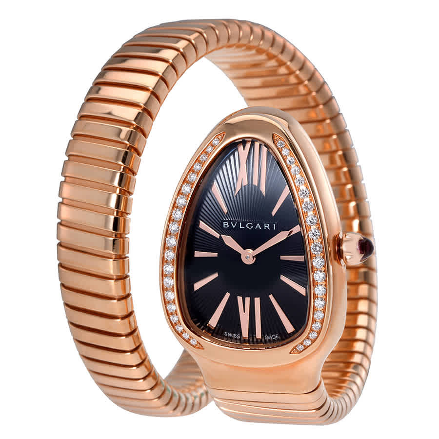 Bvlgari Serpenti Tubogas Black Opaline Dial 18k Pink Gold Quartz Ladies Watch 101815