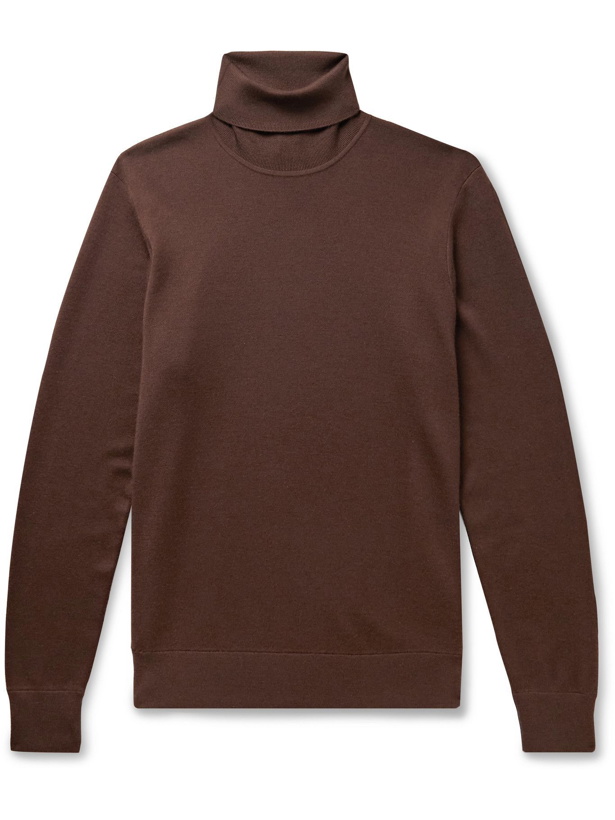 Photo: Loro Piana - Dolcevita Slim-Fit Cashmere, Virgin Wool and Silk-Blend Rollneck Sweater - Brown