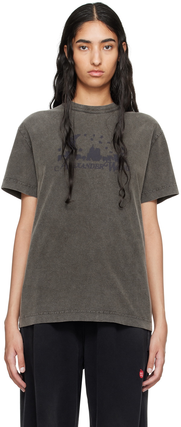 Alexander Wang Gray Distressed Skyline T-Shirt Alexander Wang