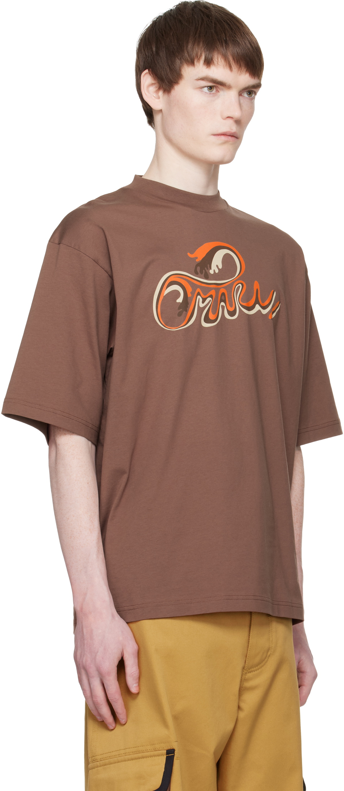 Marni Brown Cotton 'Marni Wave Print' T-shirt