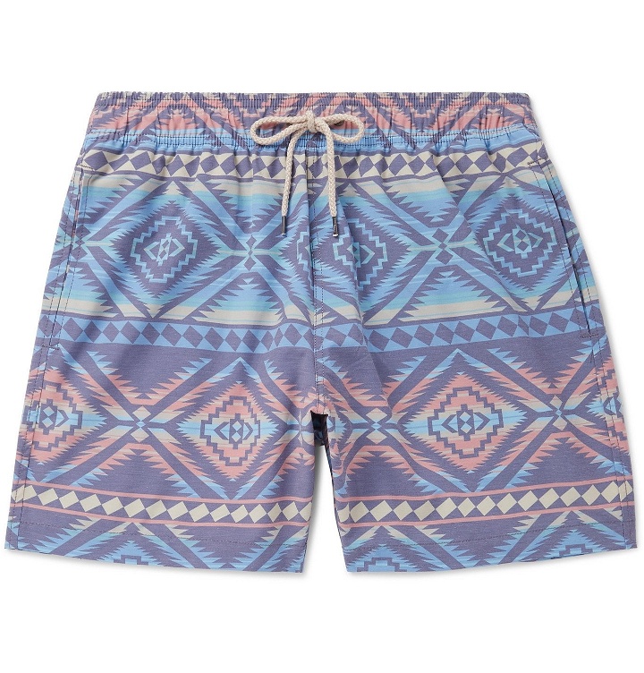 Photo: Faherty - Beacon Wide-Leg Mid-Length Printed Swim Shorts - Blue