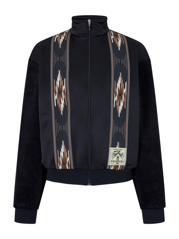 Photo: KAPITAL - Appliquéd Corduroy-Trimmed Jersey Zip-Up Sweatshirt - Black