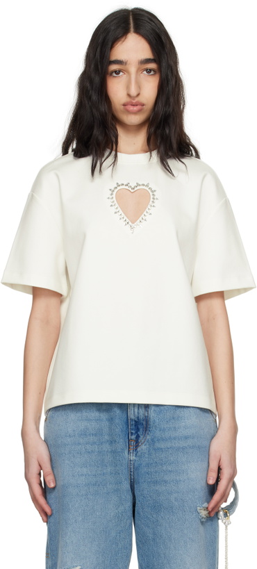 Photo: AREA White Crystal Heart Cutout Relaxed T-shirt
