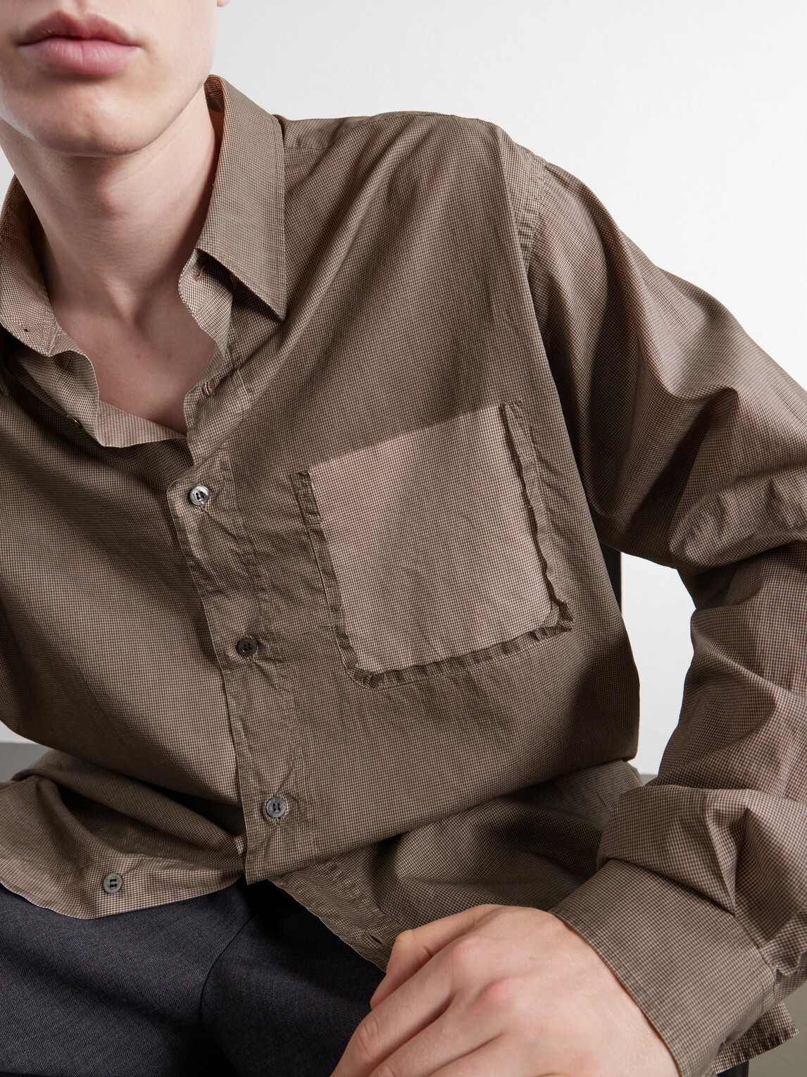 Maison Margiela - Camp-Collar Distressed Checked Cotton-Poplin Shirt - Neutrals