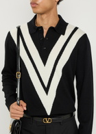 Valentino Garavani Vlogo-intarsia Wool Polo Jumper Black And White