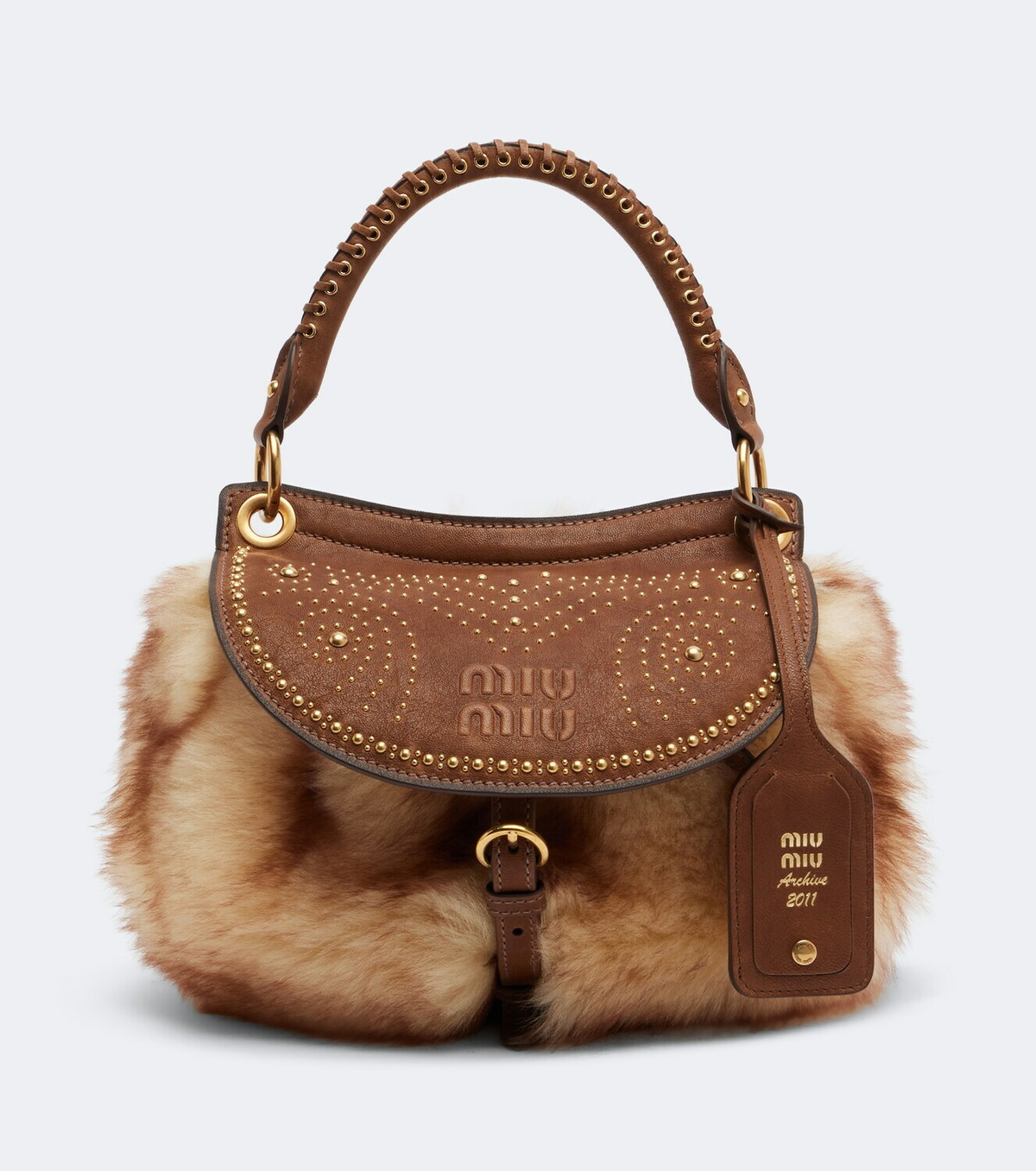Miu Miu Rendez-vous studded shearling tote bag