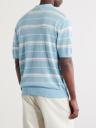 Beams Plus - Striped Knitted Cotton Polo Shirt - Blue