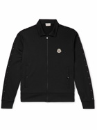 Moncler - Logo-Appliquéd Studded Grosgrain-Trimmed Jersey Zip-Up Sweatshirt - Black