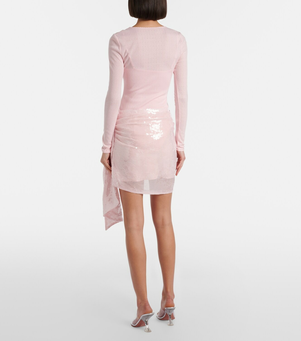 Area Pointelle sequined draped minidress