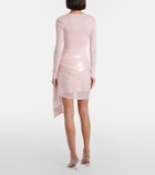 Area Pointelle sequined draped minidress