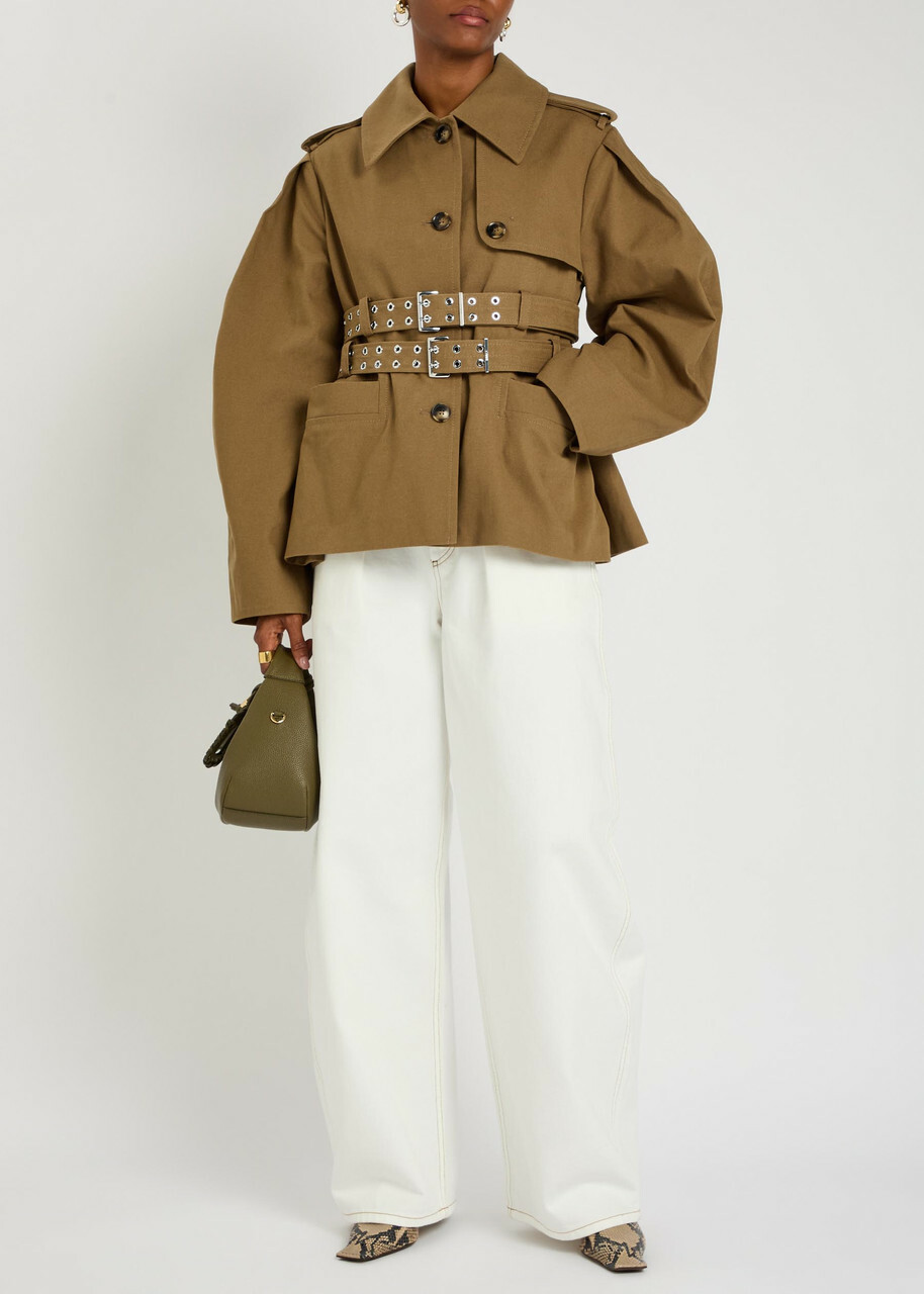 Ganni Belted Canvas Trench Jacket Light Brown