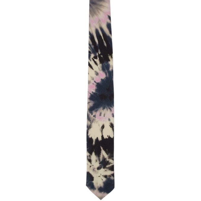 Photo: Dries Van Noten Navy Printed Tie-Dye Neck Tie