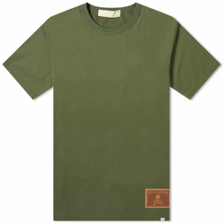 Photo: MASTERMIND WORLD Men's Leather Patch Logo T-Shirt in Olive