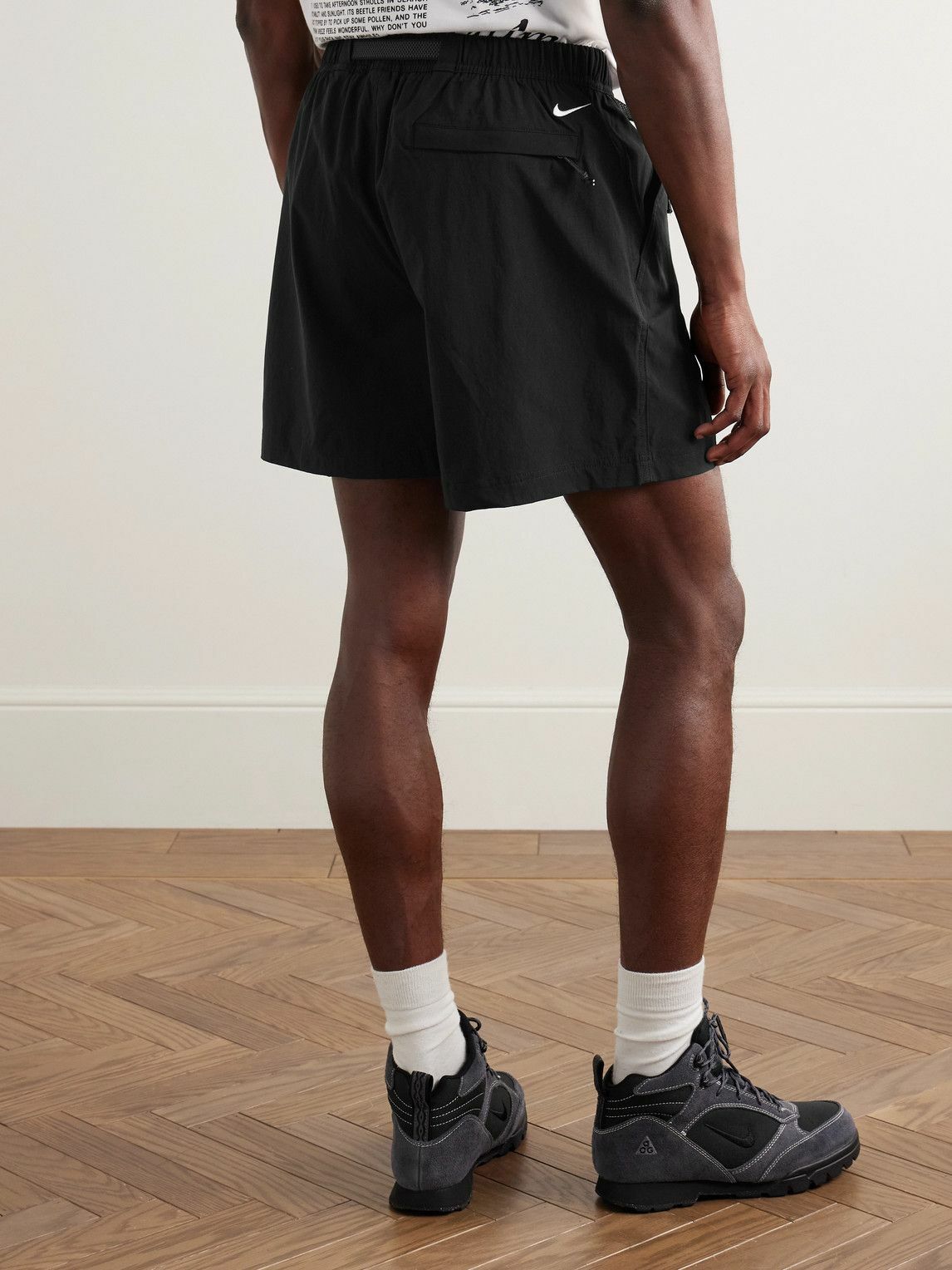 Nike - ACG Straight-Leg Belted Logo-Embroidered Shell Shorts - Black