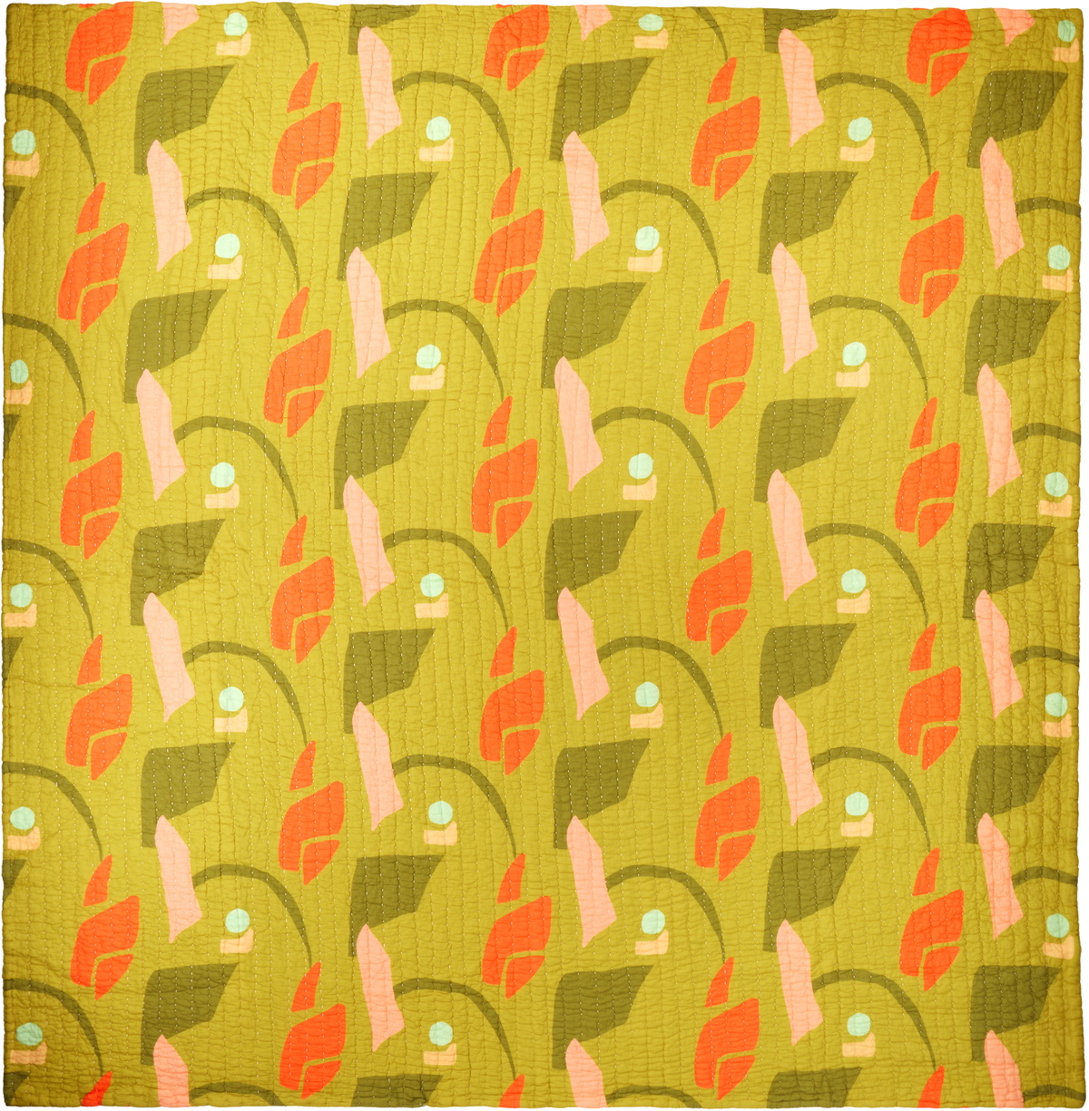 Cold Picnic Green & Khaki Aviary Early Spring Late Summer King Quilt