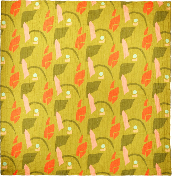 Photo: Cold Picnic Green & Khaki Aviary Early Spring Late Summer King Quilt