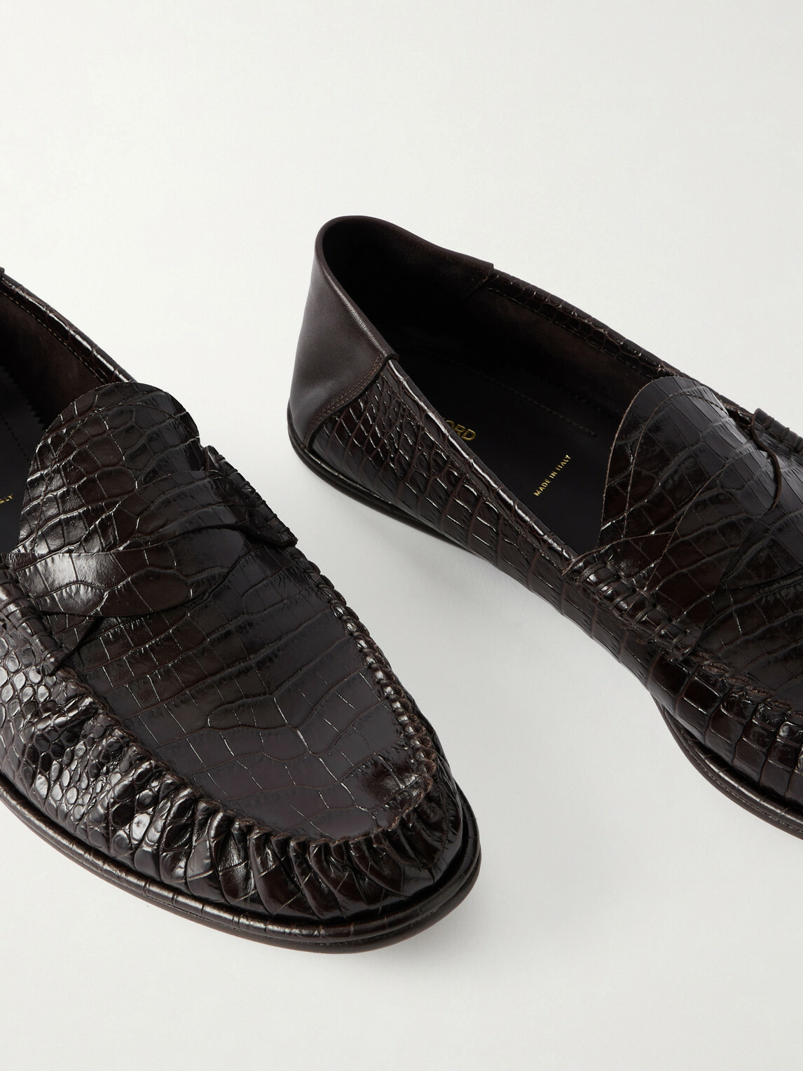 TOM FORD - Sebastian Croc-Effect Leather Loafers - Brown