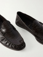 TOM FORD - Sebastian Croc-Effect Leather Loafers - Brown