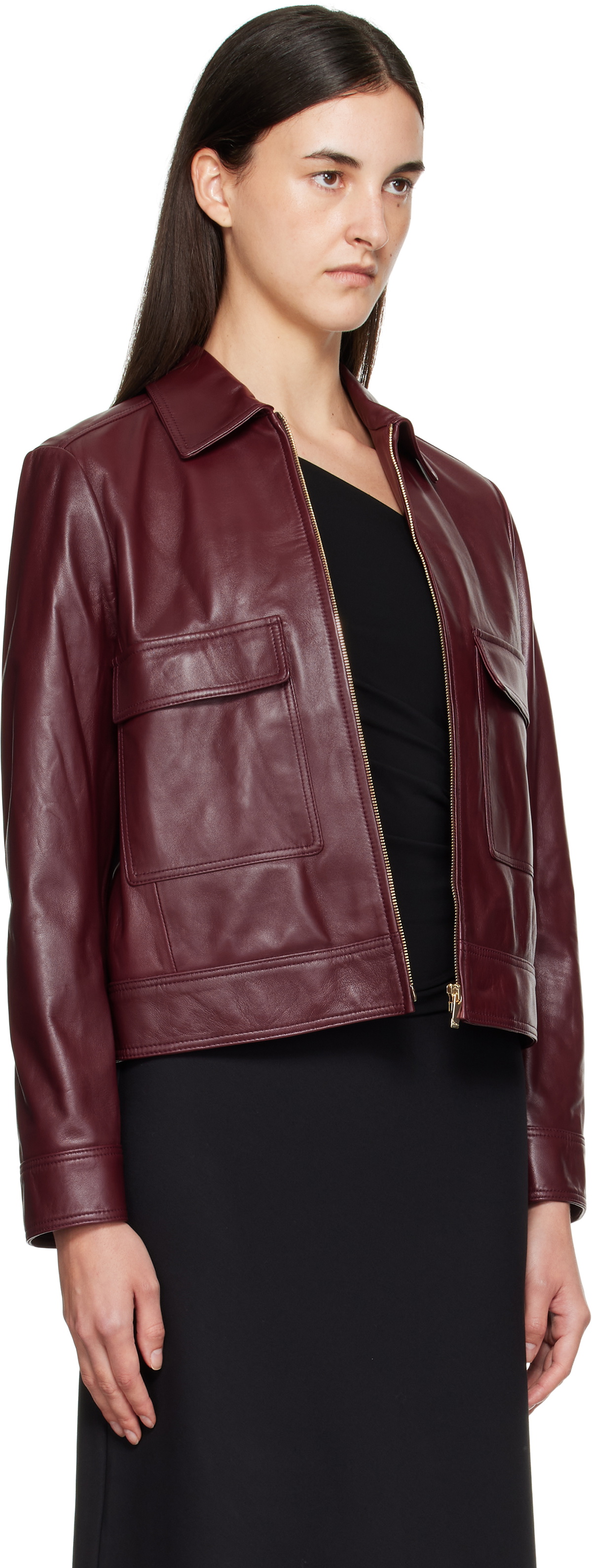 Max Mara Burgundy Nepet Leather Jacket Max Mara