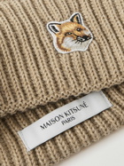 Maison Kitsuné - Logo-Appliquéd Ribbed Wool Beanie
