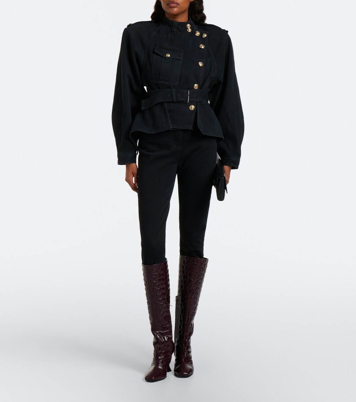 Balmain Croc-effect leather knee-high boots